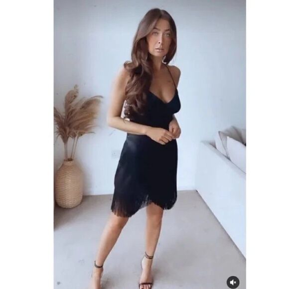 ZARA  Black Fringed Slip Dress New - Picture 3 of 7